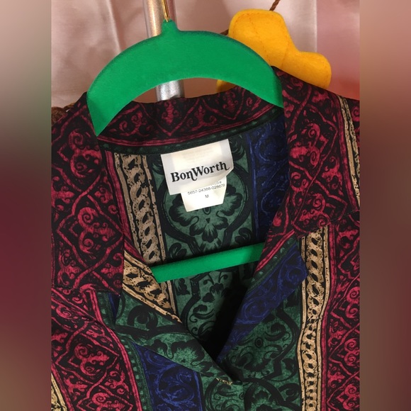 BonWorth | Women’s Multicolored Paisley Print Button Down Blouse Top - Picture 3 of 11